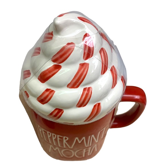 NWT Rae Dunn Peppermint Mocha Mug with Red & White Whip Cream Lid Topper LG - Picture 4 of 8